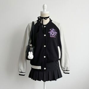 Streetwear Society Black And White Varsity Jacket With Dragon Print